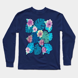 Cool Violet-Indigo Tropical Long Sleeve T-Shirt